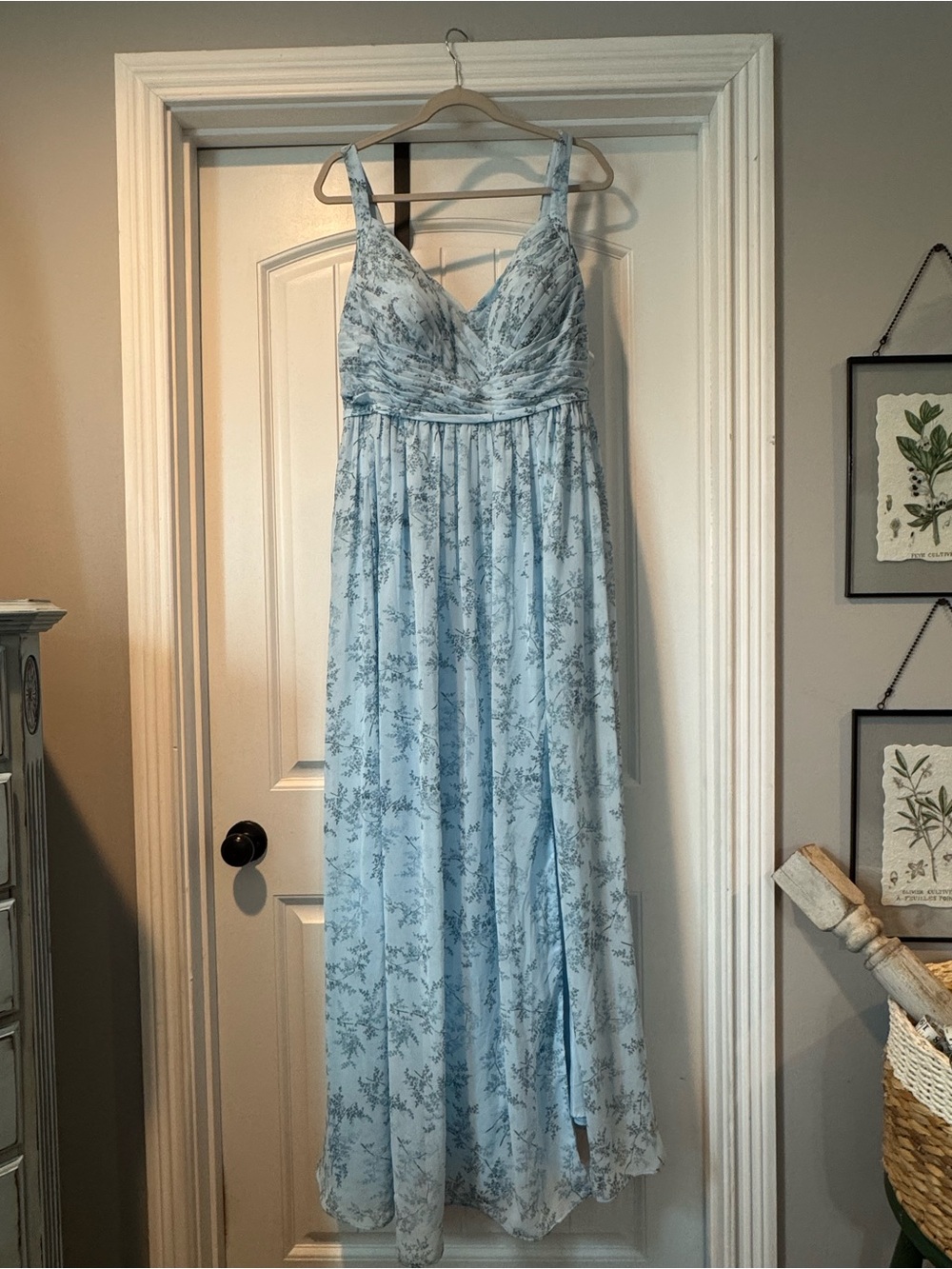 Azazie Light Blue Floral Empire Waist Maxi Dress
